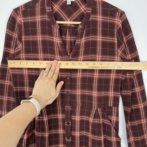 Garnet Hill Women's Size‎ 6 Organic Cotton Plaid Lightweight Gauze Shirt Dress - Picture 5 of 11